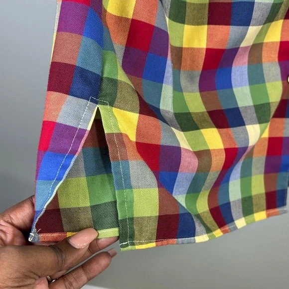 Foxcroft Rainbow Plaid Button Down Shirt Womens 10 Multicolor Wrinkle Free Top - Picture 6 of 8